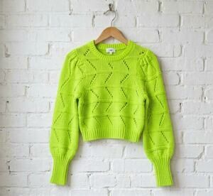 LPA Lime Green Alpaca Wool Knit Crop Sweater XS Balloon Sleeve Revolve